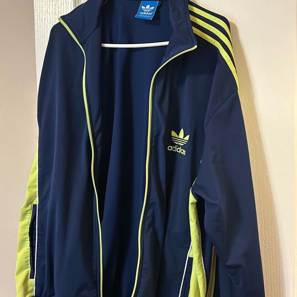 Adidas neon yellow and navy track jacket